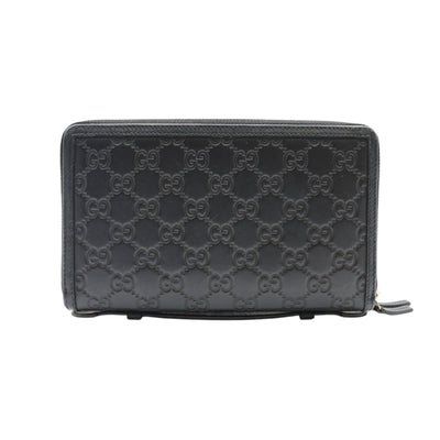 Gucci Guccissima Leather Travel Document Case Zip Around Long Wallet In Black