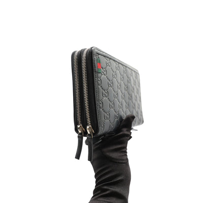 Gucci Guccissima Leather Travel Document Case Zip Around Long Wallet In Black