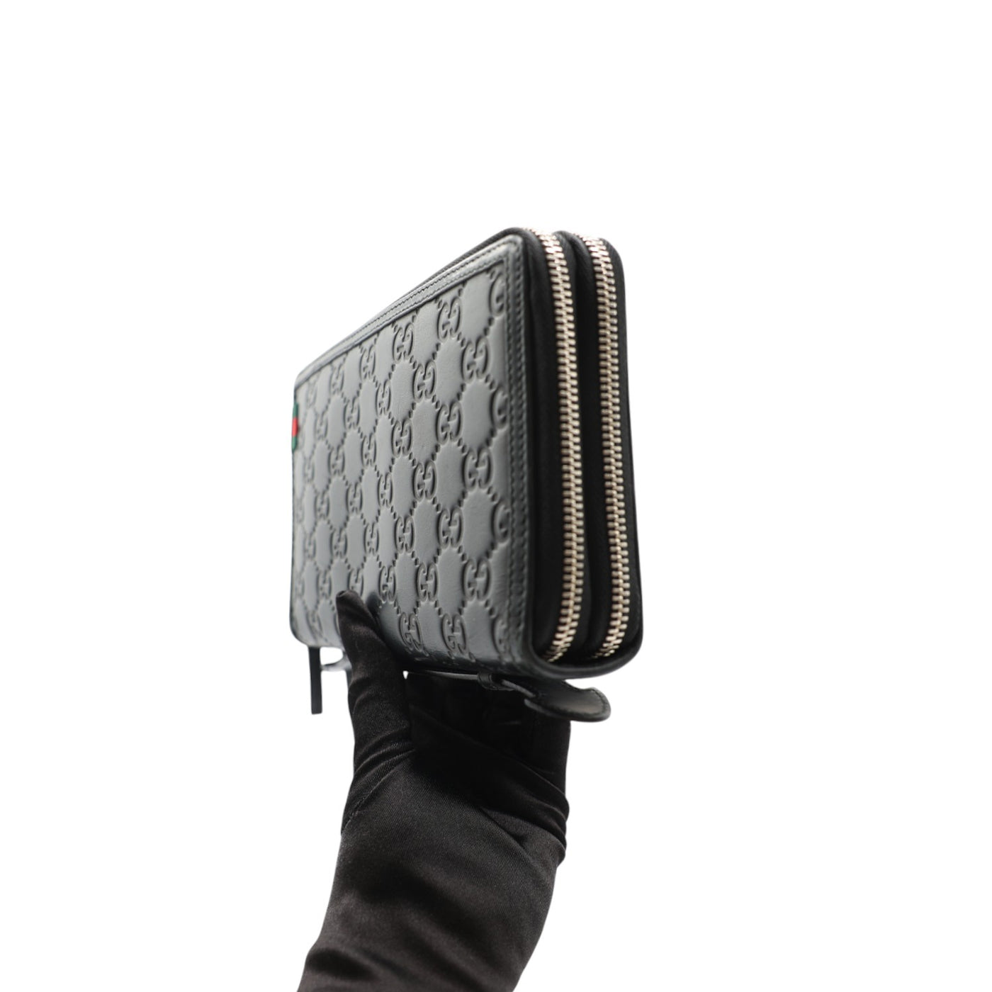 Gucci Guccissima Leather Travel Document Case Zip Around Long Wallet In Black