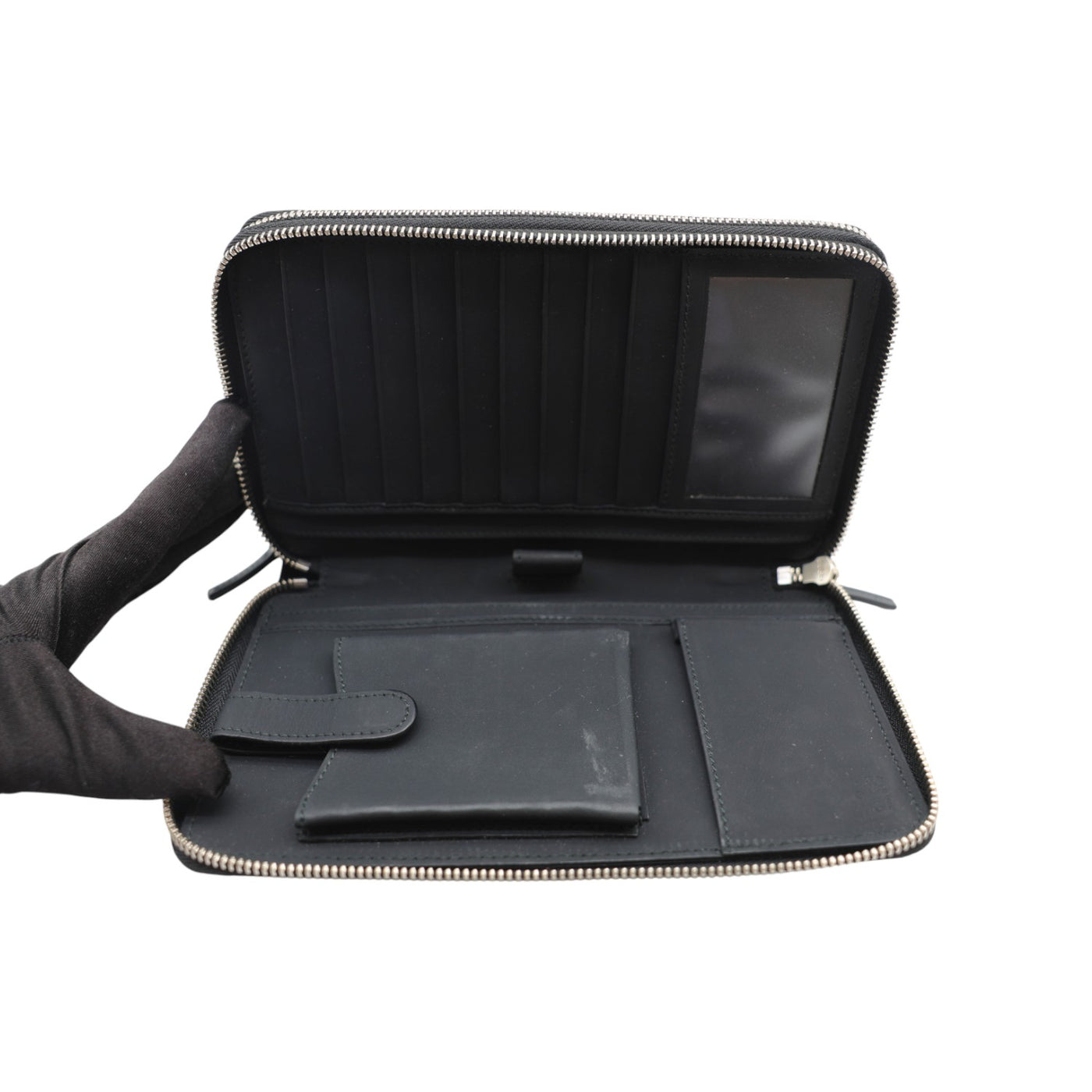 Gucci Guccissima Leather Travel Document Case Zip Around Long Wallet In Black
