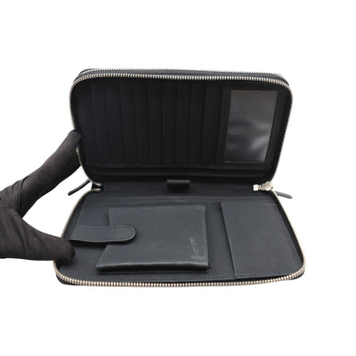 Gucci Guccissima Leather Travel Document Case Zip Around Long Wallet In Black