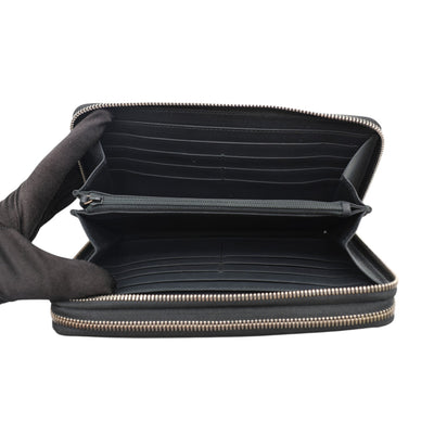 Gucci Guccissima Leather Travel Document Case Zip Around Long Wallet In Black