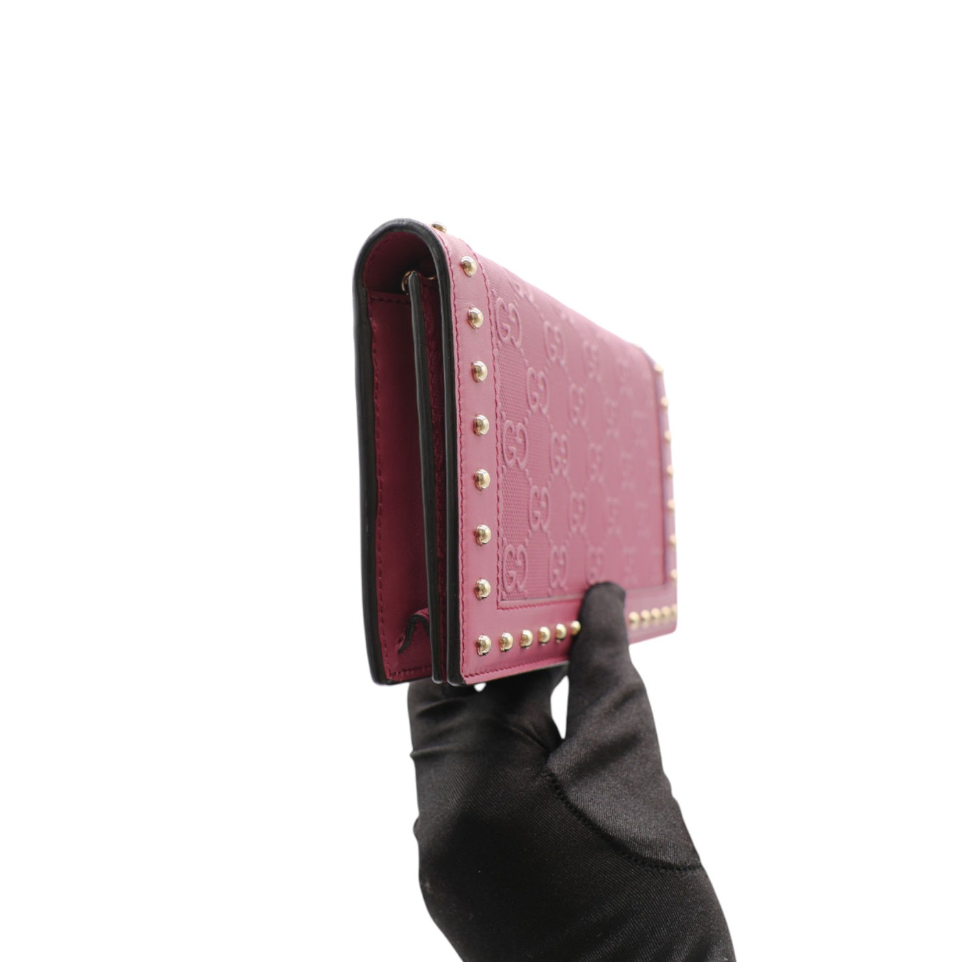 Gucci GG Embossed Leather Wallet On Chain In Purple