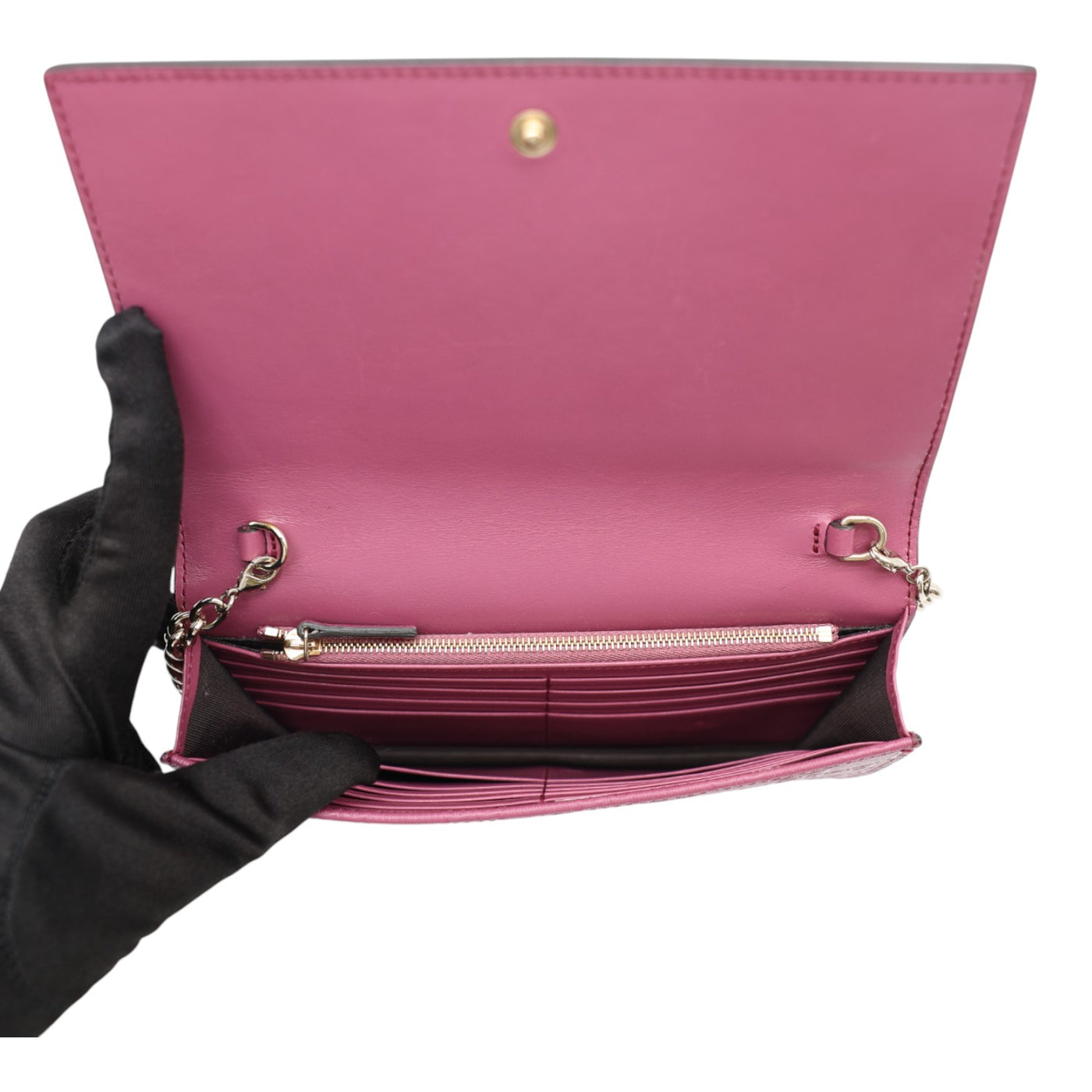 Gucci GG Embossed Leather Wallet On Chain In Purple