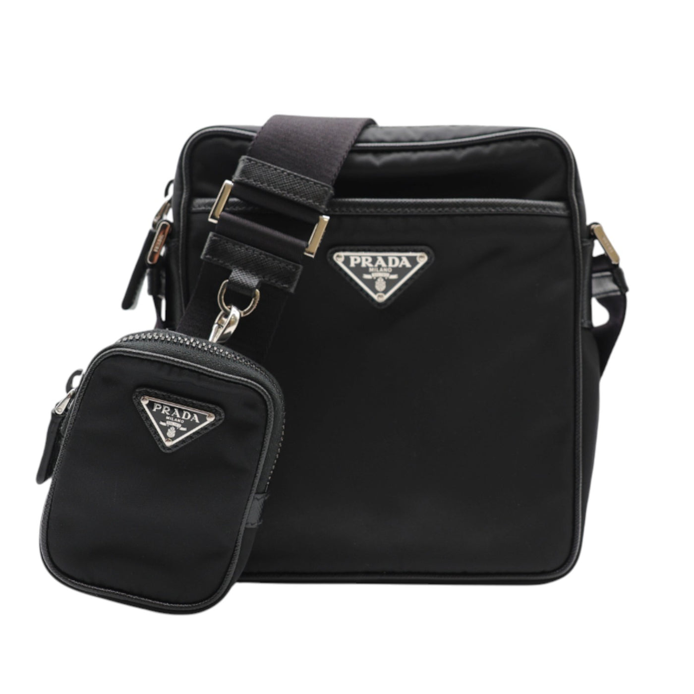 Prada Re-Nylon and Saffiano Crossbody Bag In Black