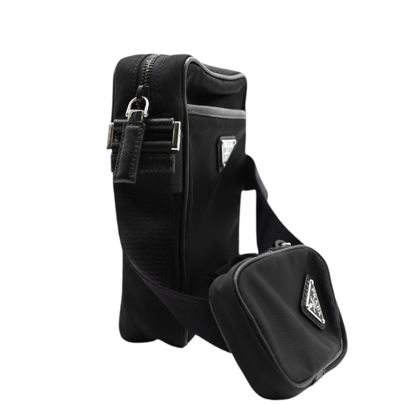 Prada Re-Nylon and Saffiano Crossbody Bag In Black