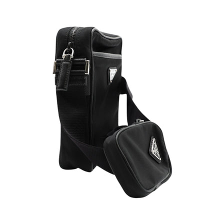 Prada Re-Nylon and Saffiano Crossbody Bag In Black