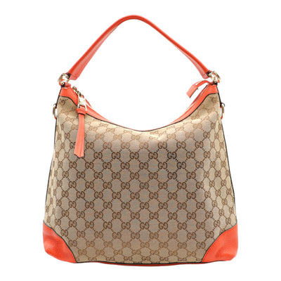 Gucci GG Canvas Miss GG Hobo Bag With Orange Leather