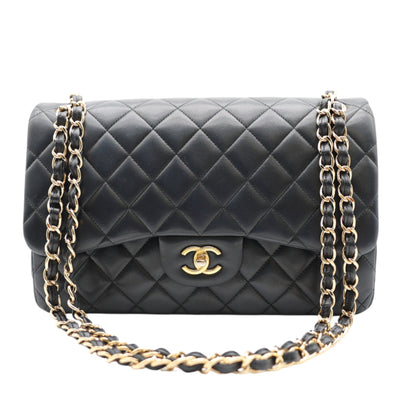 CHANEL Double Flap Lambskin Leather Jumbo Shoulder Bag In Black