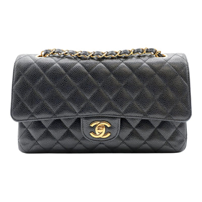 CHANEL Double Flap Medium Caviar Leather Bag In Black