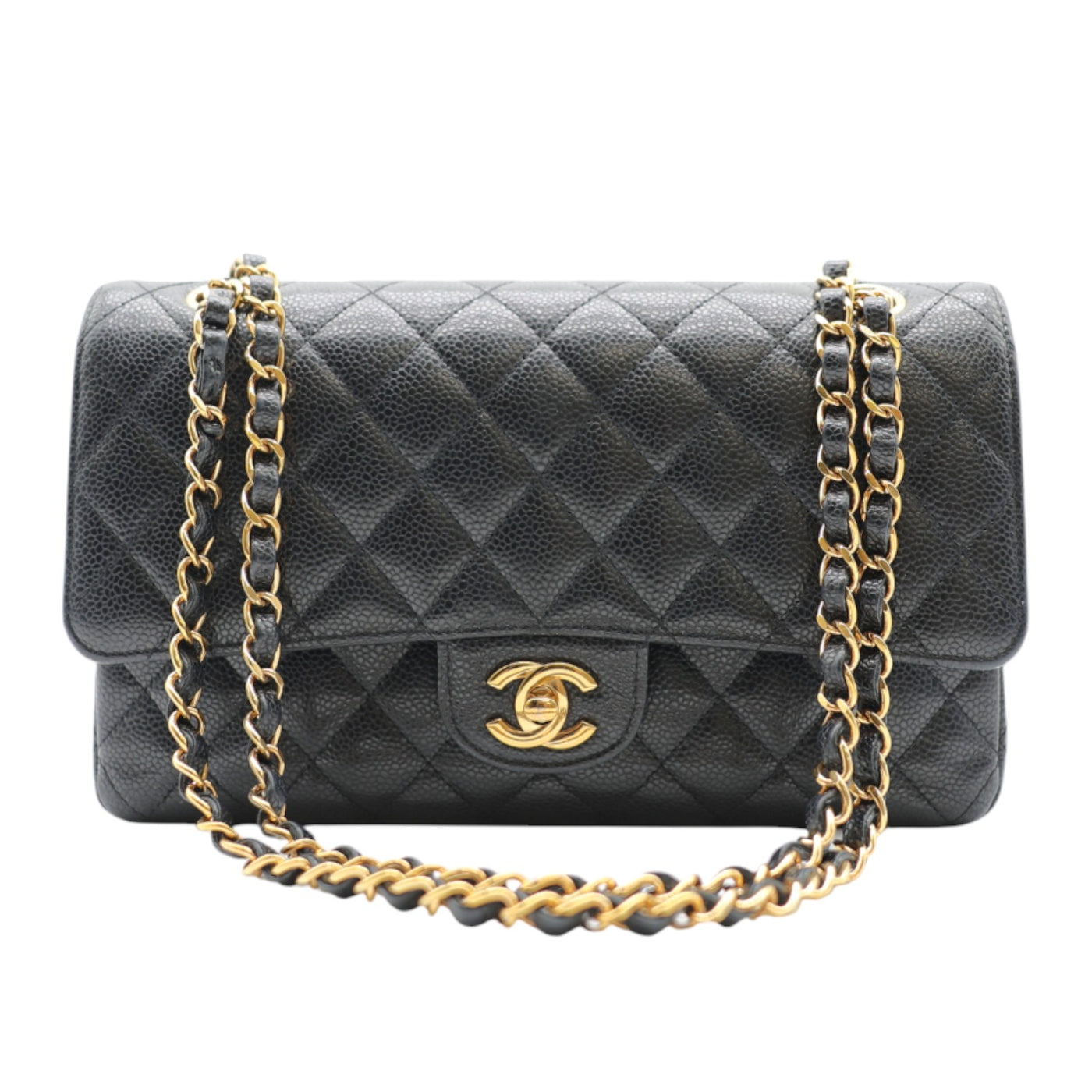 CHANEL Double Flap Medium Caviar Leather Bag In Black