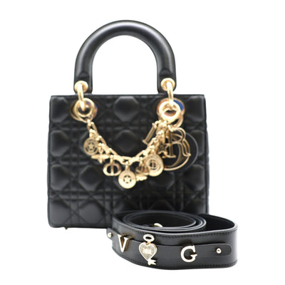 Christian Dior Lady Dior My ABCDior Small Lambskin Leather Handbag In Black