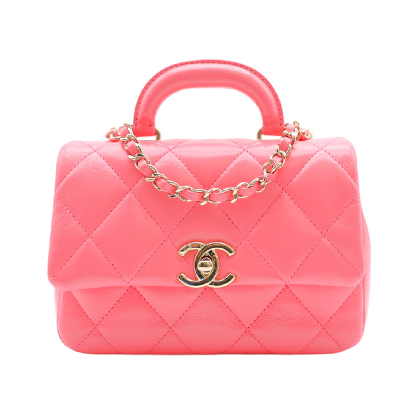 CHANEL Mini Top Handle Bag Lambskin Leather In Pink