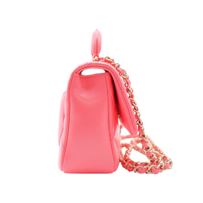 CHANEL Mini Top Handle Bag Lambskin Leather In Pink