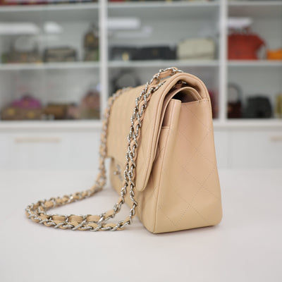 CHANEL Double Flap Jumbo Lambskin Leather Bag In Beige
