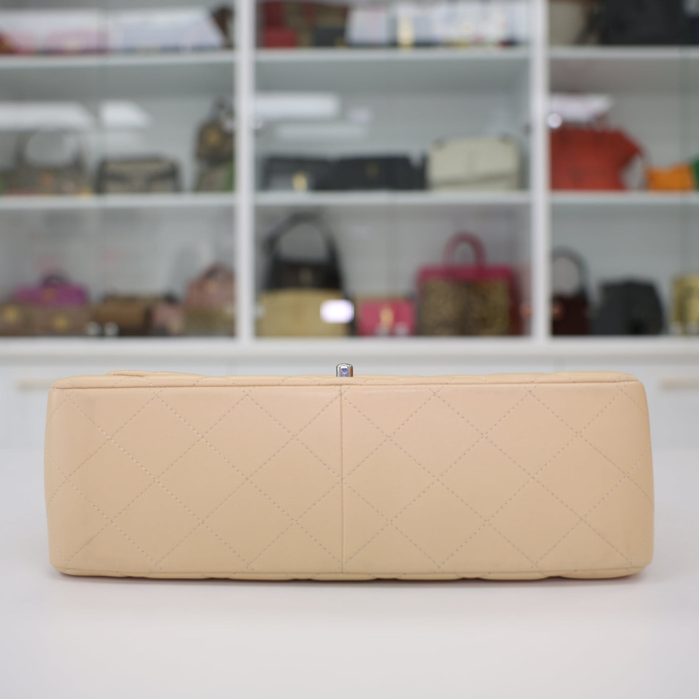 CHANEL Double Flap Jumbo Lambskin Leather Bag In Beige