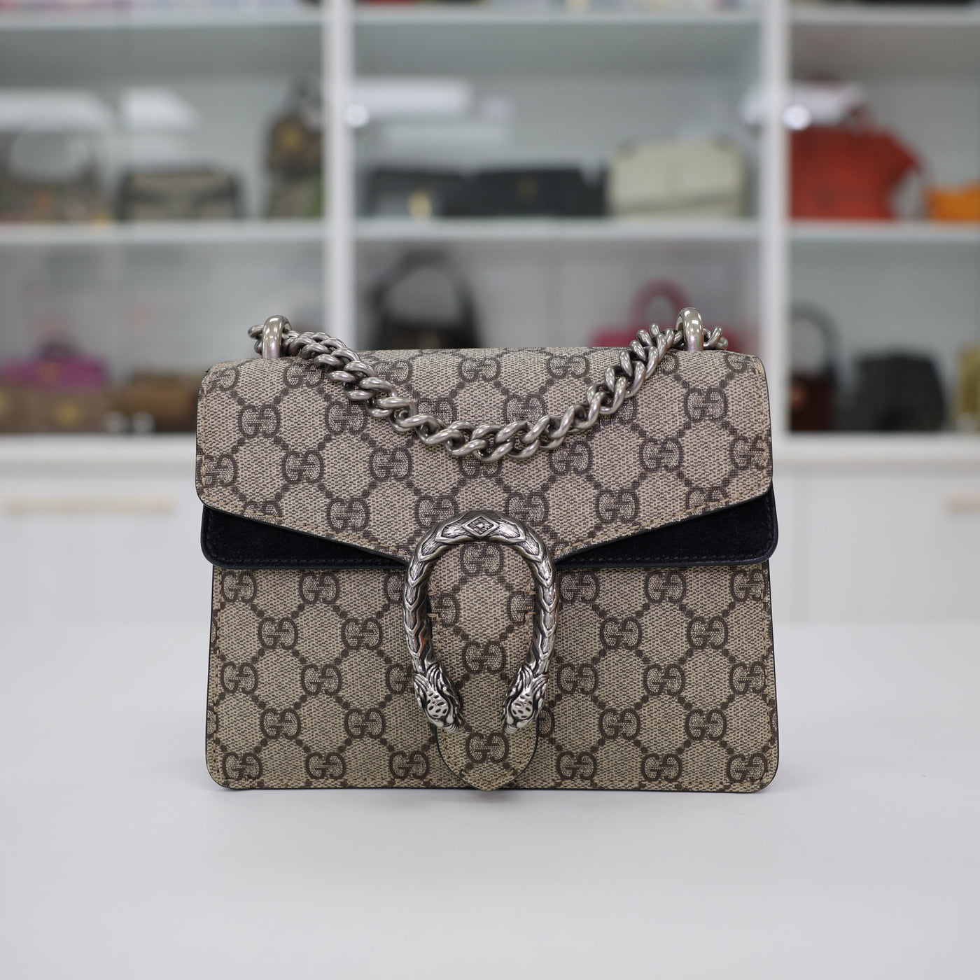 Gucci Dionysus Small GG Supreme Canvas Shoulder Bag In Taupe