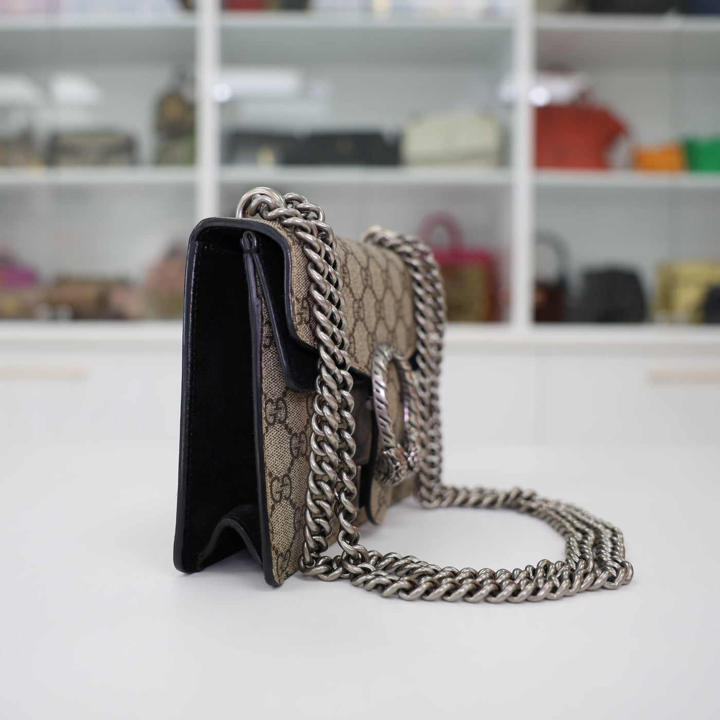 Gucci Dionysus Small GG Supreme Canvas Shoulder Bag In Taupe