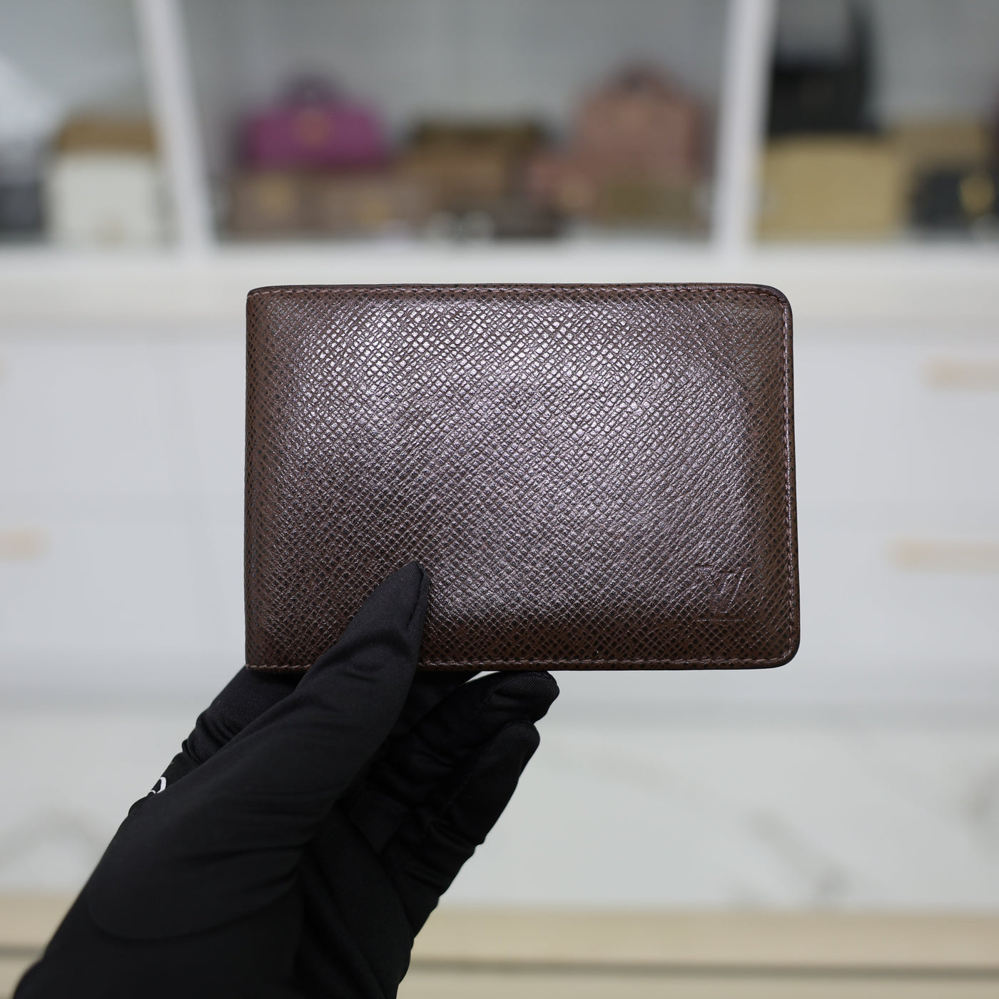 Louis Vuitton Multiple Wallet Taiga Leather In Dark Brown