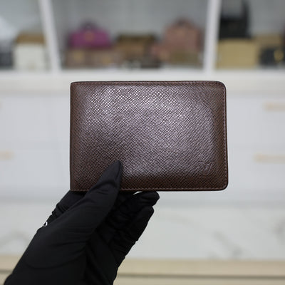 Louis Vuitton Multiple Wallet Taiga Leather In Dark Brown