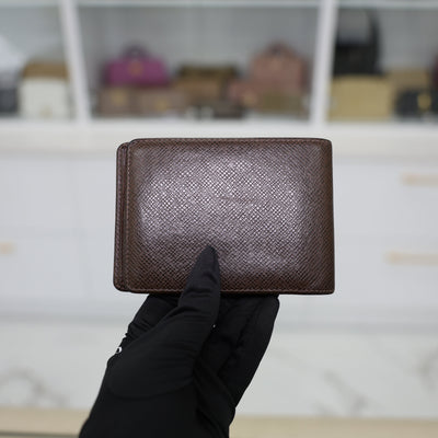 Louis Vuitton Multiple Wallet Taiga Leather In Dark Brown