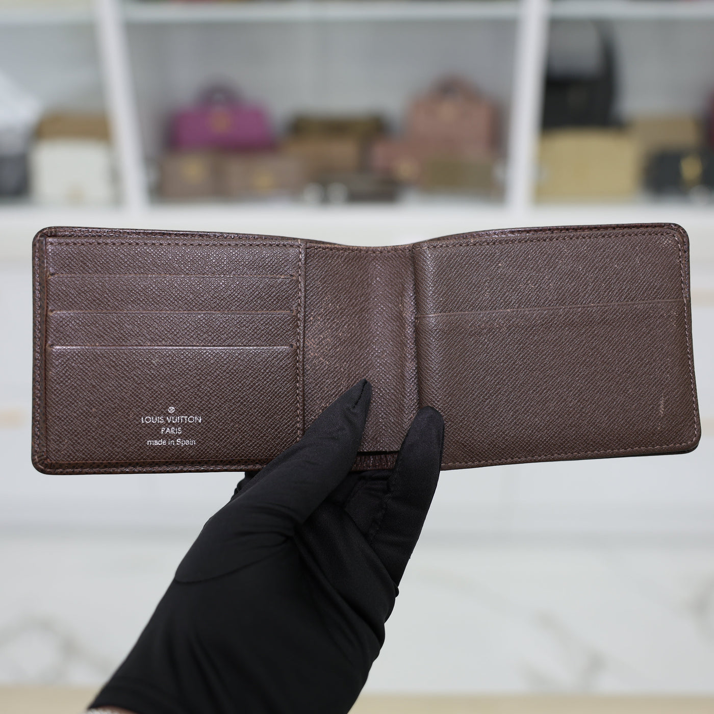 Louis Vuitton Multiple Wallet Taiga Leather In Dark Brown