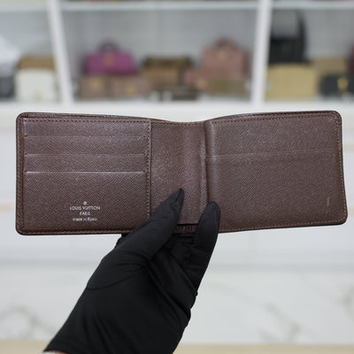 Louis Vuitton Multiple Wallet Taiga Leather In Dark Brown