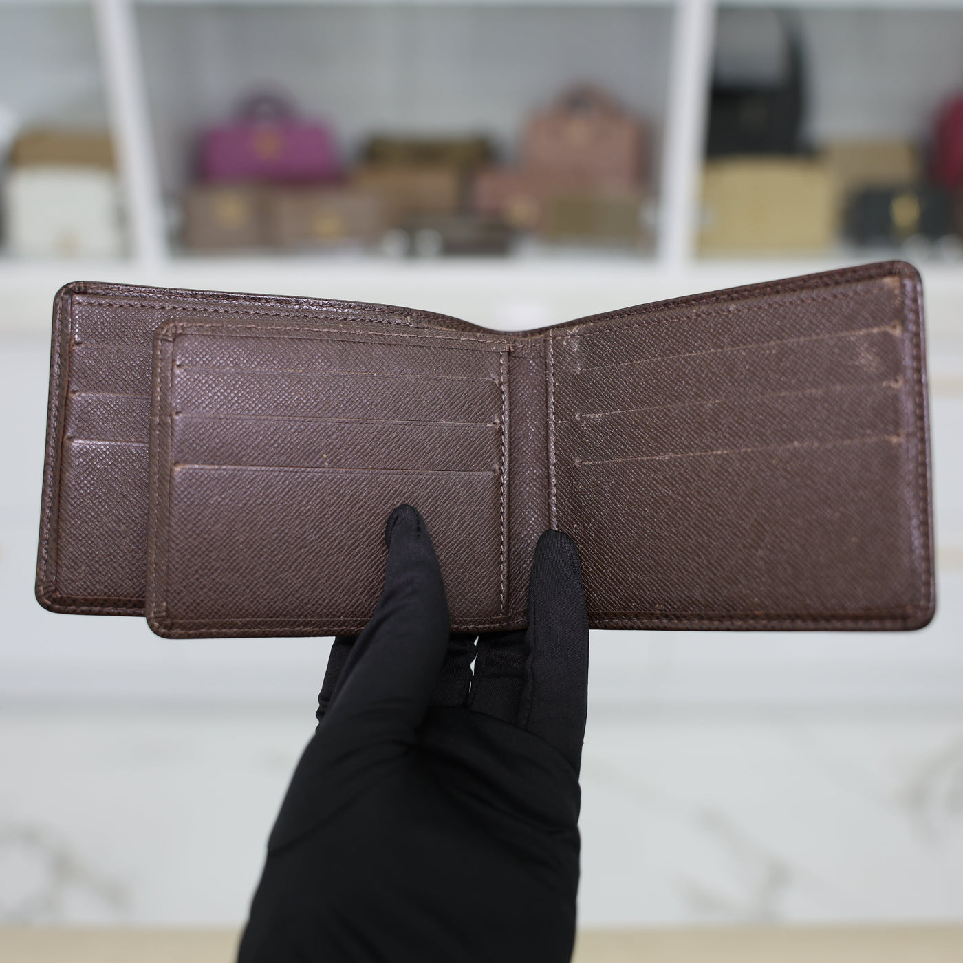 Louis Vuitton Multiple Wallet Taiga Leather In Dark Brown