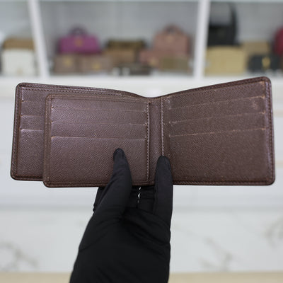 Louis Vuitton Multiple Wallet Taiga Leather In Dark Brown