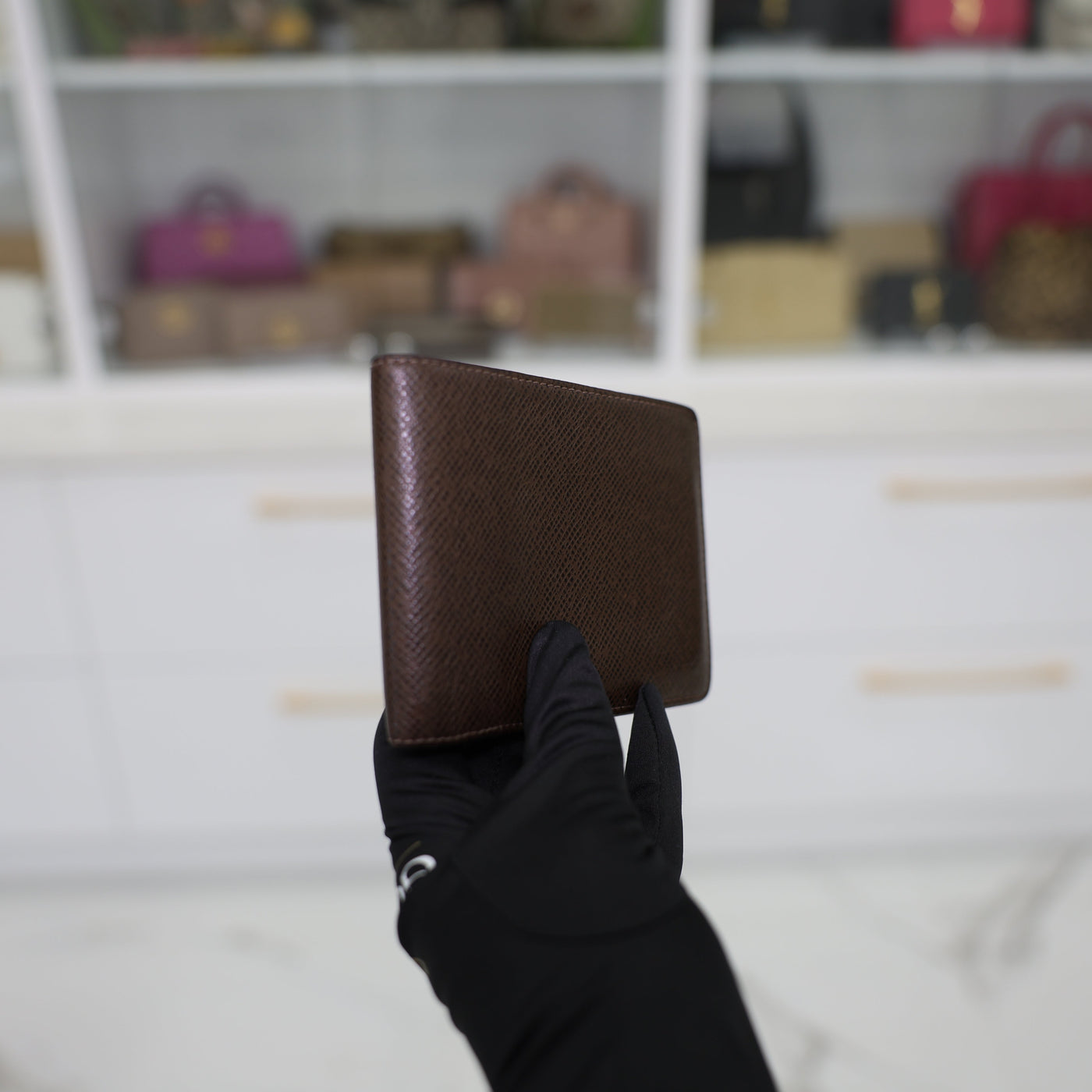 Louis Vuitton Multiple Wallet Taiga Leather In Dark Brown