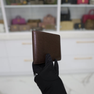 Louis Vuitton Multiple Wallet Taiga Leather In Dark Brown