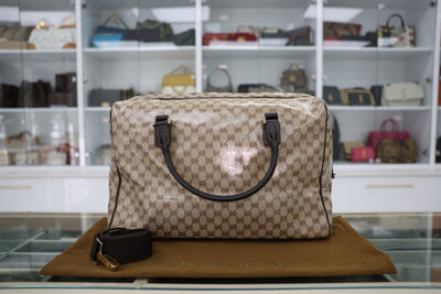 Gucci GG Crystal Canvas Duffle Bag With Crossbody Strap
