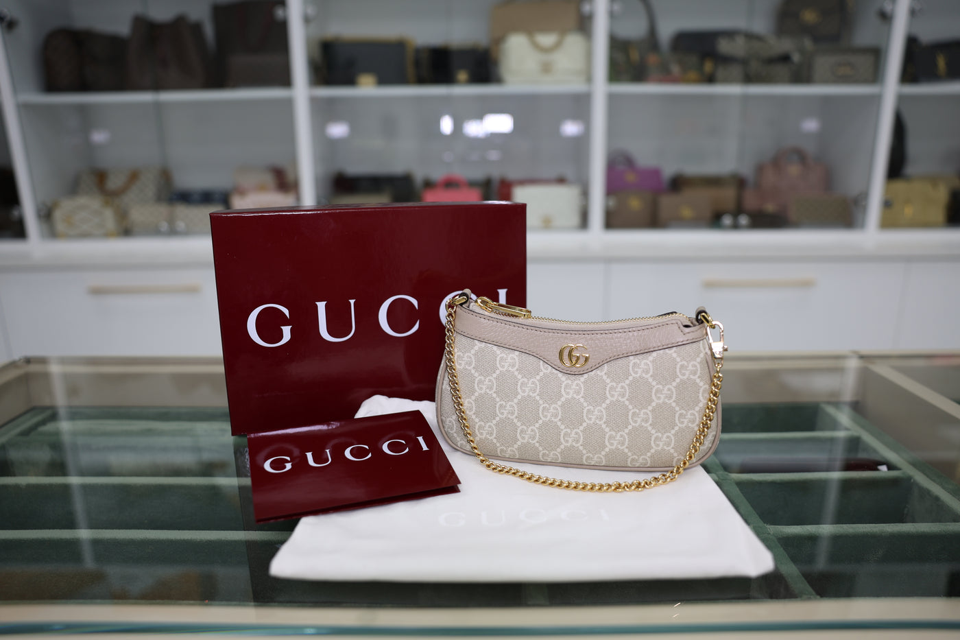 Gucci Ophidia Mini Beige and White GG Supreme Canvas Bag