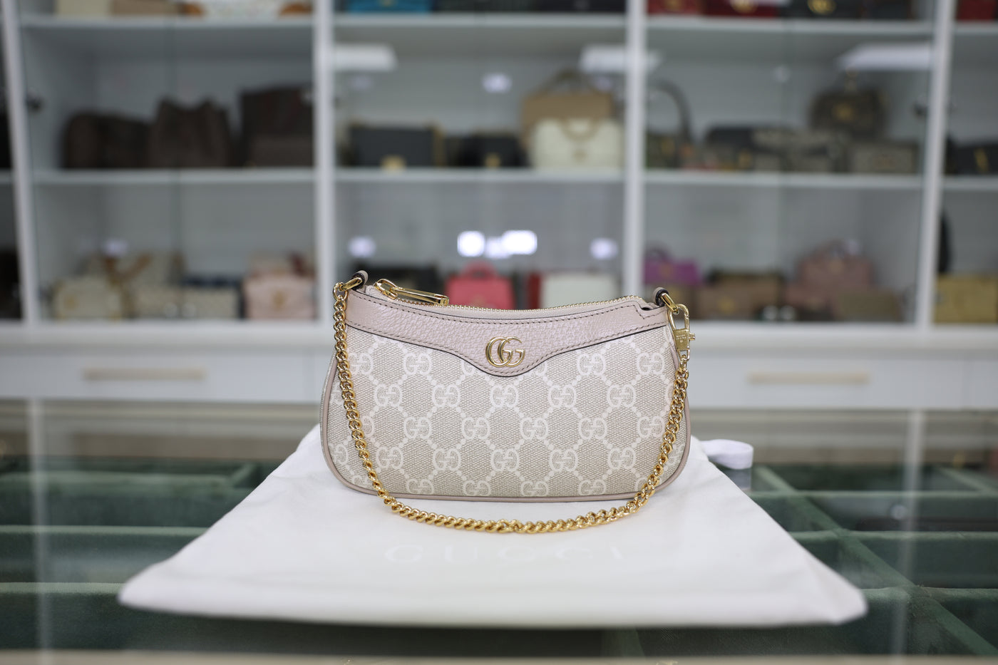 Gucci Ophidia Mini Beige and White GG Supreme Canvas Bag