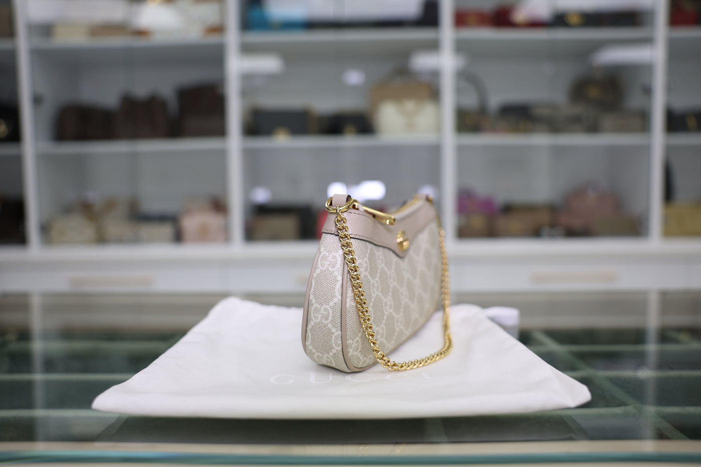 Gucci Ophidia Mini Beige and White GG Supreme Canvas Bag