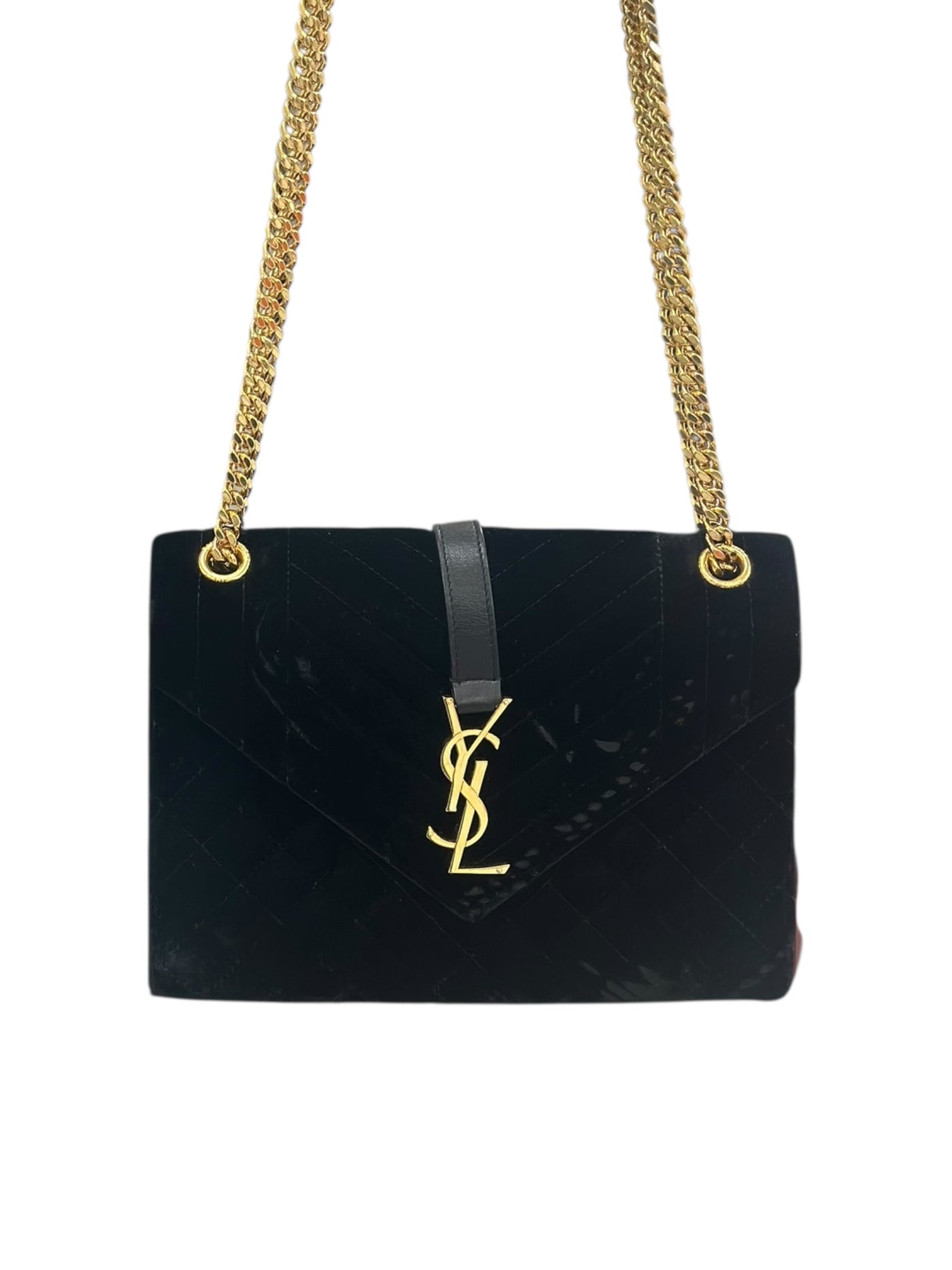 YSL Envelope Handbag in Black Velvet
