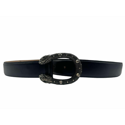 Gucci Dionysus Leather Black Belt w/ Double Tiger Head Buckle