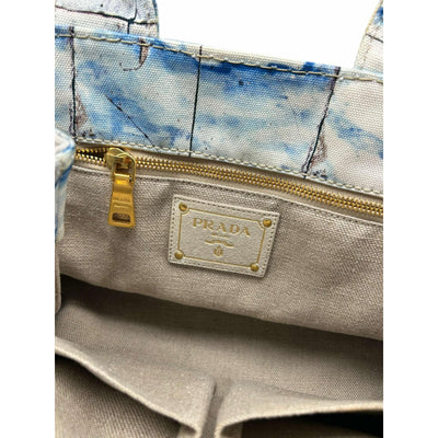 Pre Owned Prada Canapa Azulejos Tote Bag