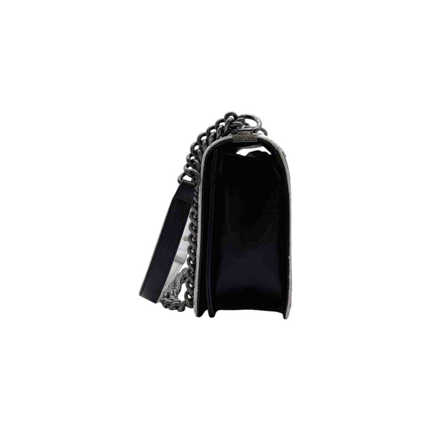 CHANEL Boy Lambskin Black And White Shoulder Bag