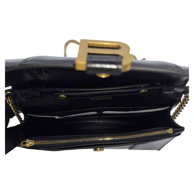 Balenciaga Hourglass Leather Wallet On Chain In Black