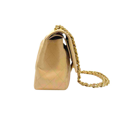 CHANEL Double Flap Jumbo Caviar Leather In Beige With Gold Chain Strap