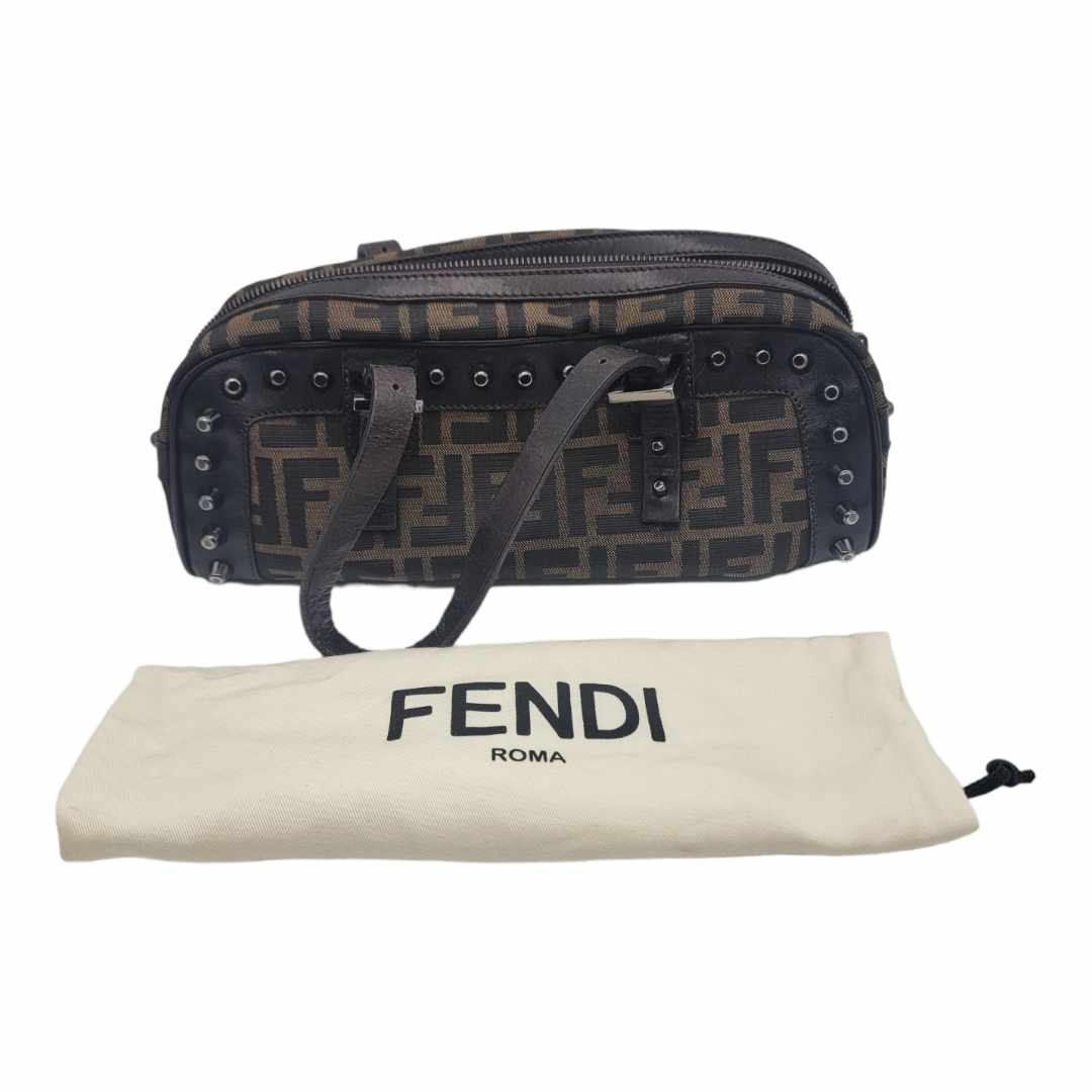 Fendi Zucca Studded Shoulder Bag