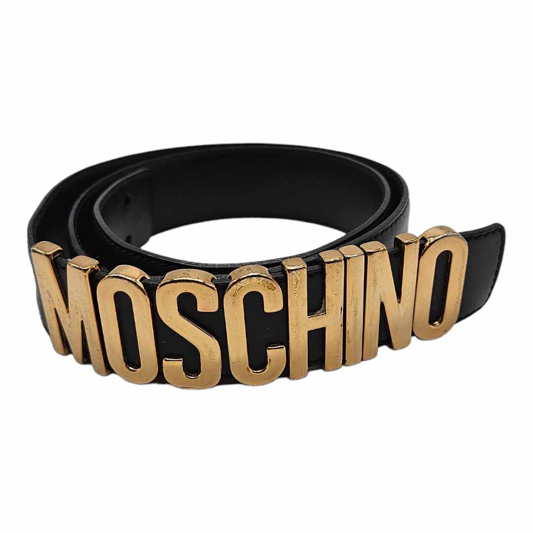 Moschino logo-buckle leather belt