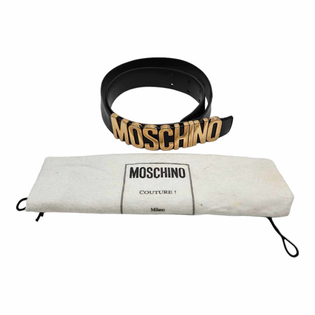 Moschino logo-buckle leather belt