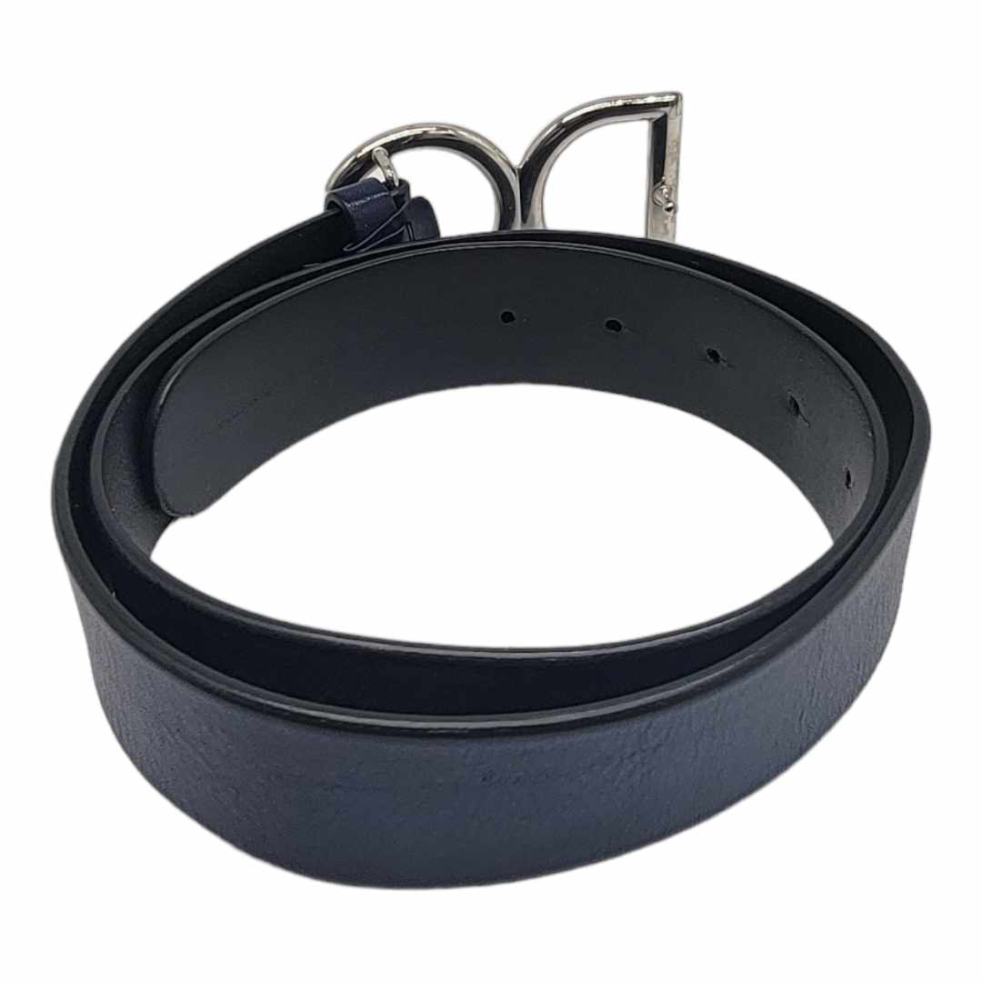 Dolce & Gabbana Navy Blue/Black Leather Logo Buckle Belt