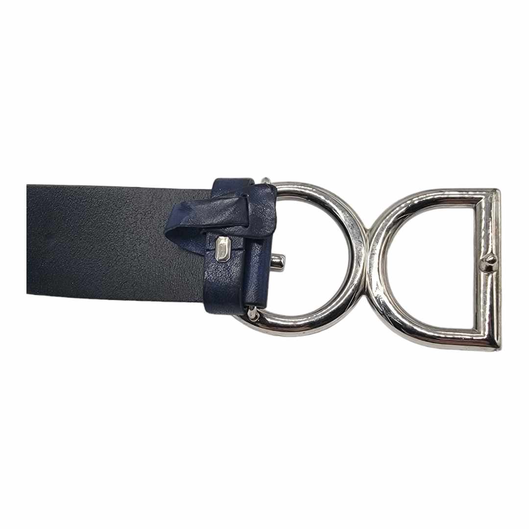 Dolce & Gabbana Navy Blue/Black Leather Logo Buckle Belt