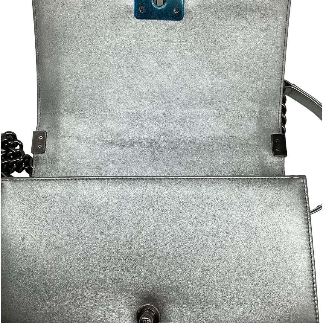 CHANEL Metallic Lambskin Embellished Quilted Flap Boy Bag