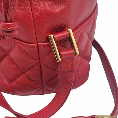 Versace Red Leather Medusa Quilted Drawstring Bucket Bag