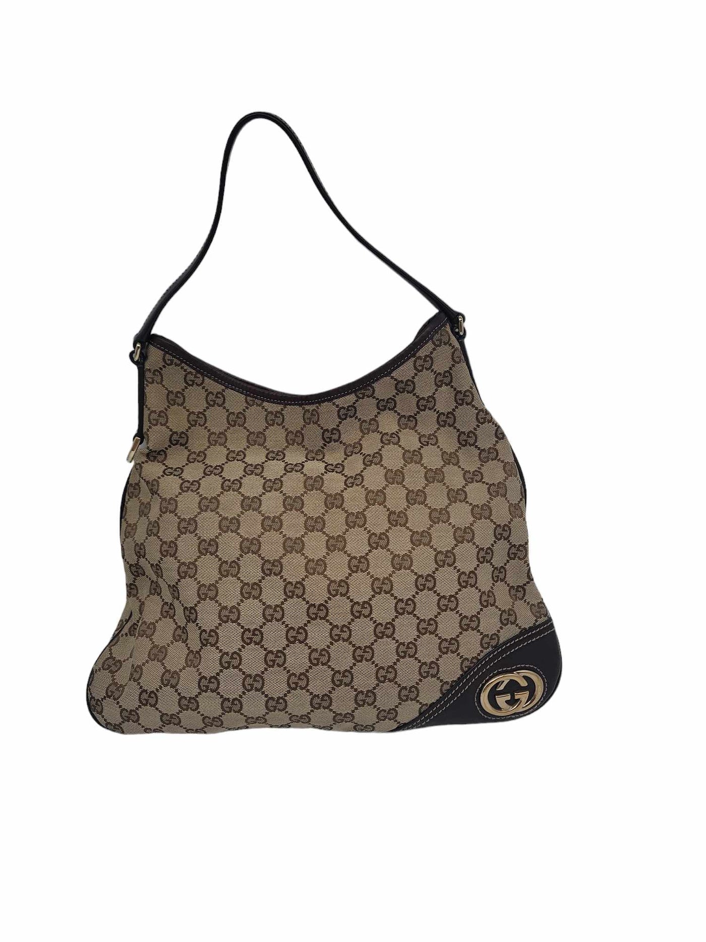 Gucci Brown/Beige GG Canvas and Leather Trim New Britt Hobo