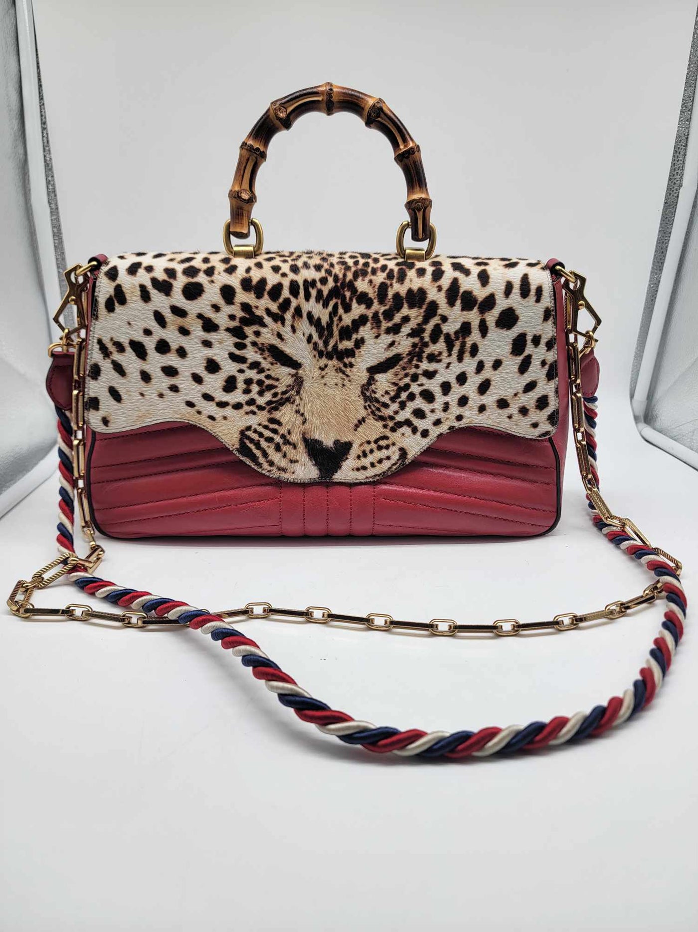 GUCCI Ponyhair Leopard Shoulder Bag